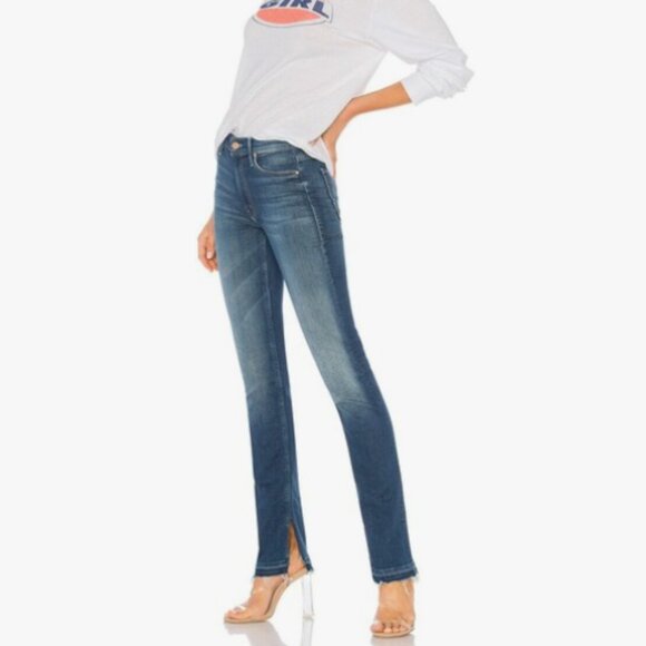 Mother the rascal slit undone hem goin’ for gold blue straight leg jeans 25 - Picture 1 of 12